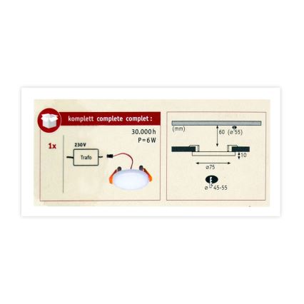 Paulmann 92387 - LED/4,5W IP44 Spot encastrable salle de bain VARIFIT 230V