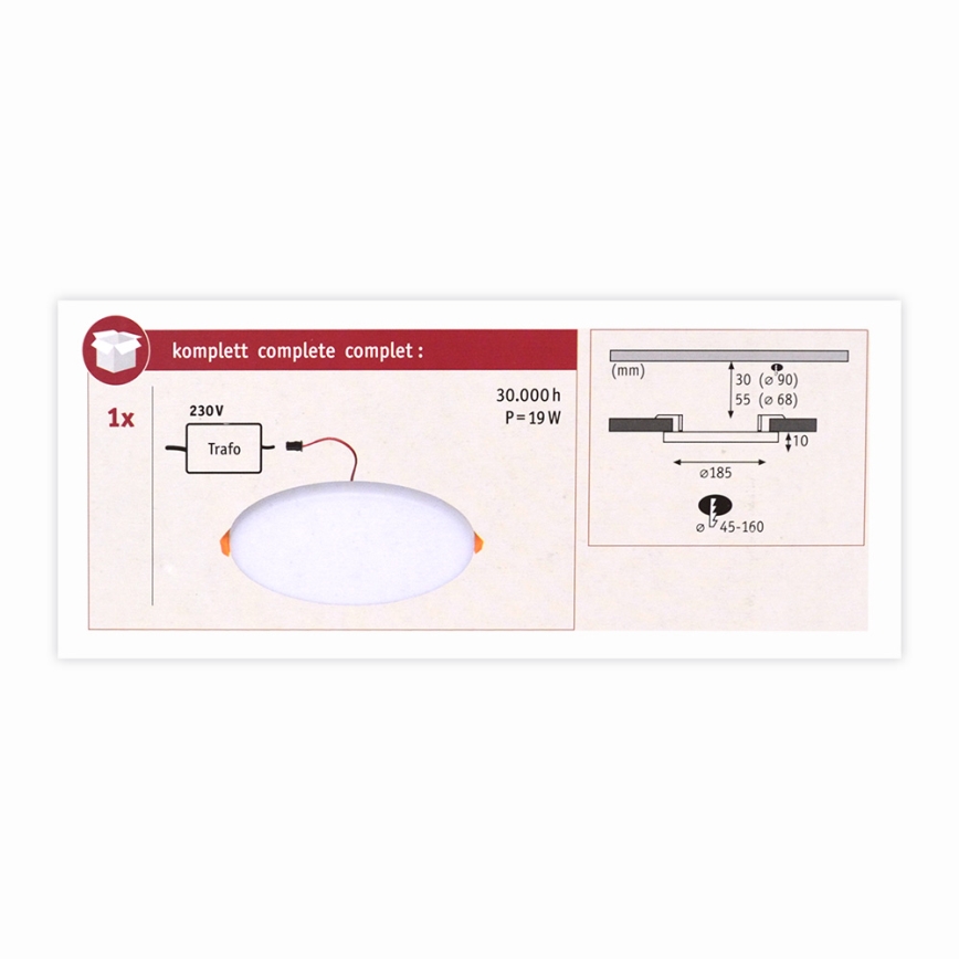 Paulmann 92389 Varifit - LED/17W IP44 Badkamer inbouwlamp 230V