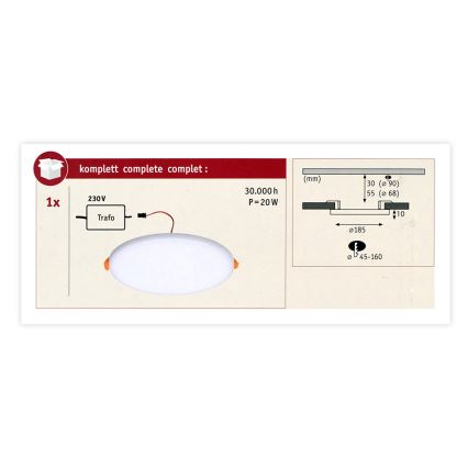 Paulmann 92392 - LED/17,5W IP44 Spot encastrable salle de bain VARIFIT 230V