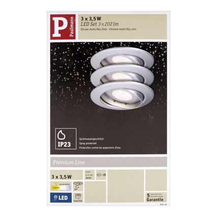 Paulmann 92516 - PACK 3xLED-GU10/3,5W Spot encastrable salle de bain PREMIUM LINE 230V