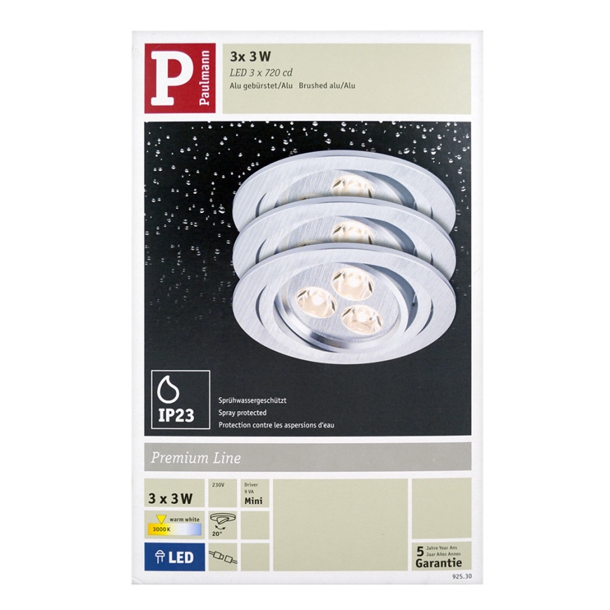 Paulmann 92530 - PACK 3x Luminaire LED encastrable PREMIUM LINE 3xLED/3W/230V