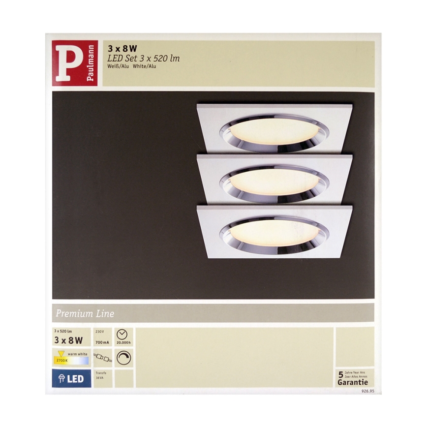 Paulmann 92695 - SET 3xLED/8W Dimbare hangende plafondverlichting DICE 230V