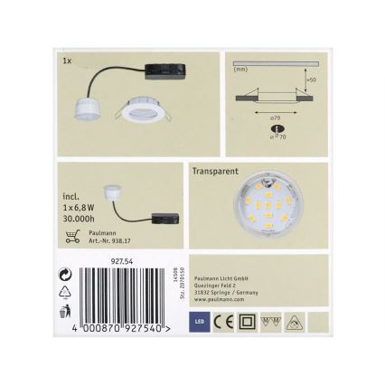 Paulmann LED-inbouwlamp Nova star IP44 rond 78mm GU10 6,5W 470lm 230V