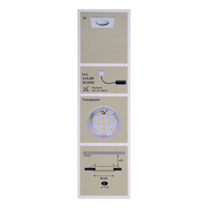 Paulmann 92760 - SET 3xLED/6,8W Badkamer inbouwspot COIN 230V IP44