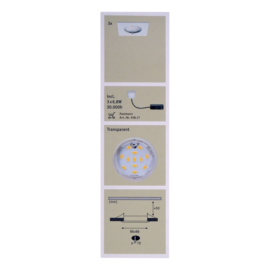 Paulmann 92760 - SET 3xLED/6,8W Badkamer inbouwspot COIN 230V IP44