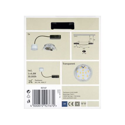 Paulmann 92767 - Spot encastrable LED salle de bain COIN 1xLED/6,8W/230V