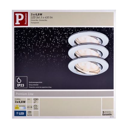 Paulmann 92770 - SET 3xLED/6,8W Badkamer inbouwspot COIN 230V