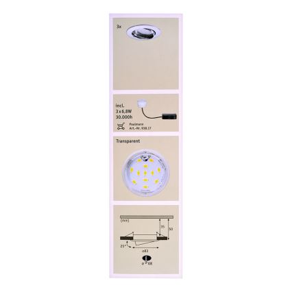 Paulmann 92770 - SET 3xLED/6,8W Badkamer inbouwspot COIN 230V