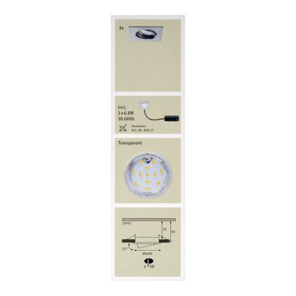 Paulmann 92773 - PACK 3x Spot encastrable LED salle de bain COIN 3xLED/6,8W/230V