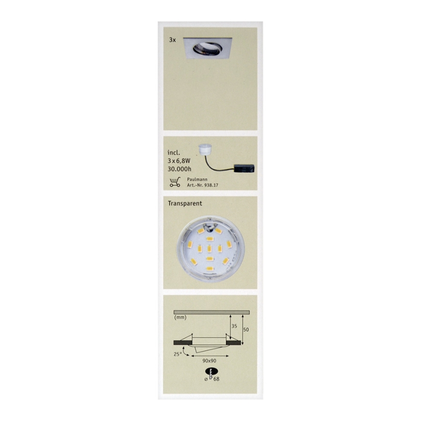 Paulmann 92773 - PACK 3x Spot encastrable LED salle de bain COIN 3xLED/6,8W/230V