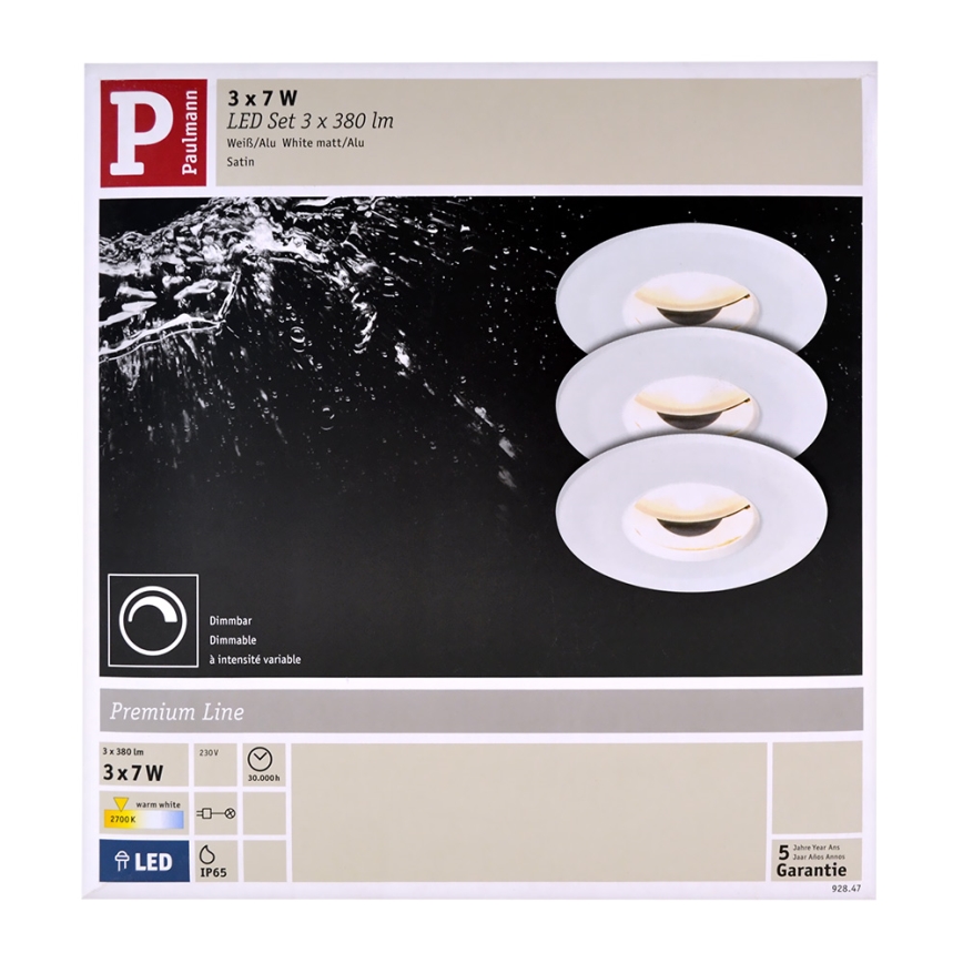 Paulmann 92847 - PACK 3x Spot encastrable LED salle de bain COIN 3xLED/7W/230V