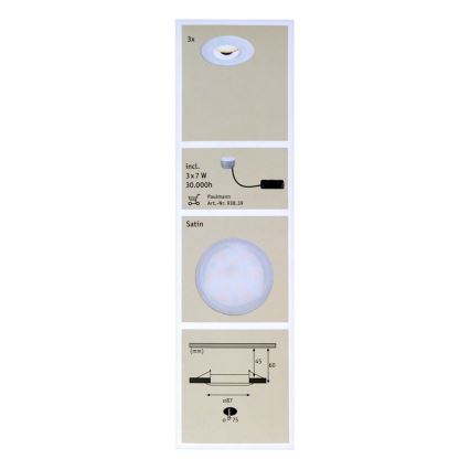 Paulmann 92847 - PACK 3x Spot encastrable LED salle de bain COIN 3xLED/7W/230V