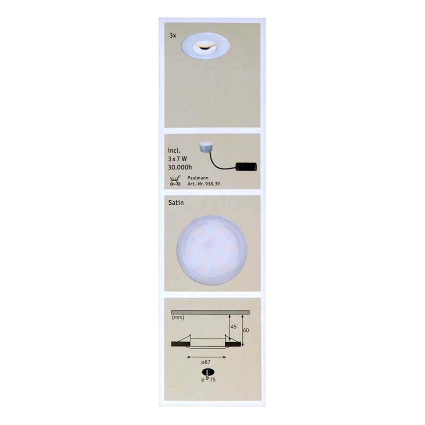 Paulmann 92847 - PACK 3x Spot encastrable LED salle de bain COIN 3xLED/7W/230V