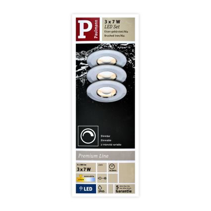 Paulmann 92849 – PACK 3×LED/7W IP65 Dimmable Bathroom Light COIN 230V