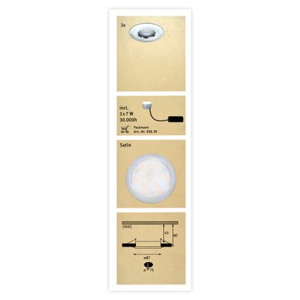 Paulmann 92849 – PACK 3×LED/7W IP65 Dimmable Bathroom Light COIN 230V