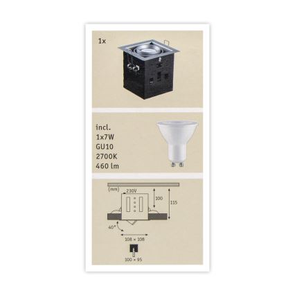 Paulmann 92905 - LED-GU10/7W Dimbare hangende plafondverlichting CARDANO 230V