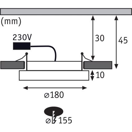 Paulmann 92946 - Plafonnier encastré LED 11 W IP23 pour salle de bains AREO 230 V Ø 18 cm chrome mat