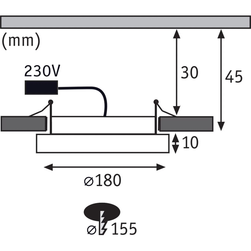 Paulmann 92946 - Plafonnier encastré LED 11 W IP23 pour salle de bains AREO 230 V Ø 18 cm chrome mat