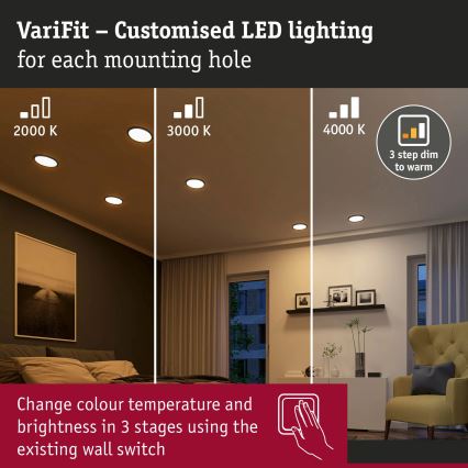 Paulmann 93102 - Plafonnier encastré LED AREO 16W IP44 pour salle de bains - 230V - 2000/3000/4000K - Ø 23 cm - noir