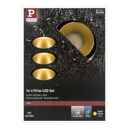 Paulmann 93404 - SET 3xLED/6,5W IP44 Dimbare badkamer inbouwlamp COLE 230V