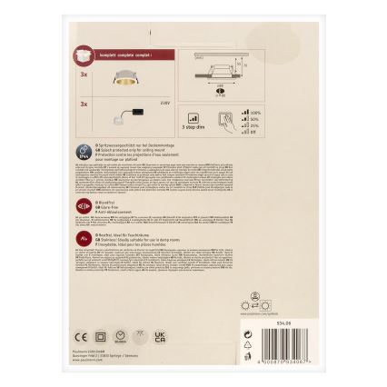 Paulmann 93406 - SET 3xLED/6,5W IP44 Dimbare badkamer inbouwlamp COLE 230V