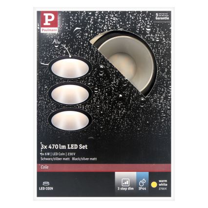 Paulmann 93408 - SET 3xLED/6,5W IP44 Luminaire de salle de bain encastrable à intensité variable COLE 230V