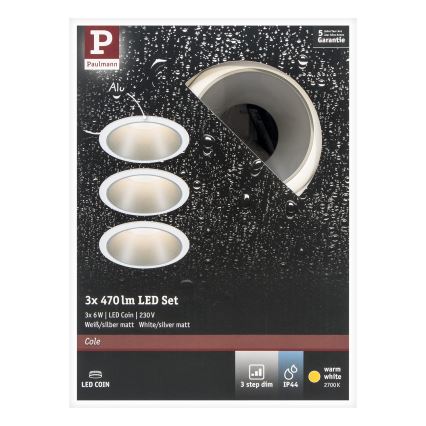 Paulmann 93410 - SET 3xLED/6,5W IP44 Luminaire de salle de bain encastrable à intensité variable COLE 230V