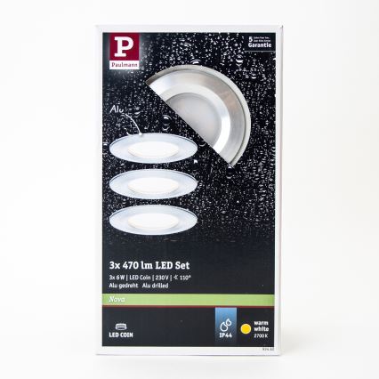 Paulmann 93462 - SET 3xLED/6W IP44 Badkamer inbouwverlichting NOVA 230V