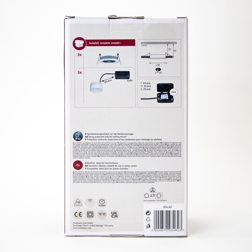 Paulmann 93462 - SET 3xLED/6W IP44 Badkamer inbouwverlichting NOVA 230V