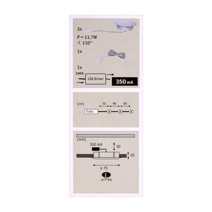 Paulmann 93544 - PACK 3x Luminaire LED encastrable MICRO LINE 3xLED/3W/230V