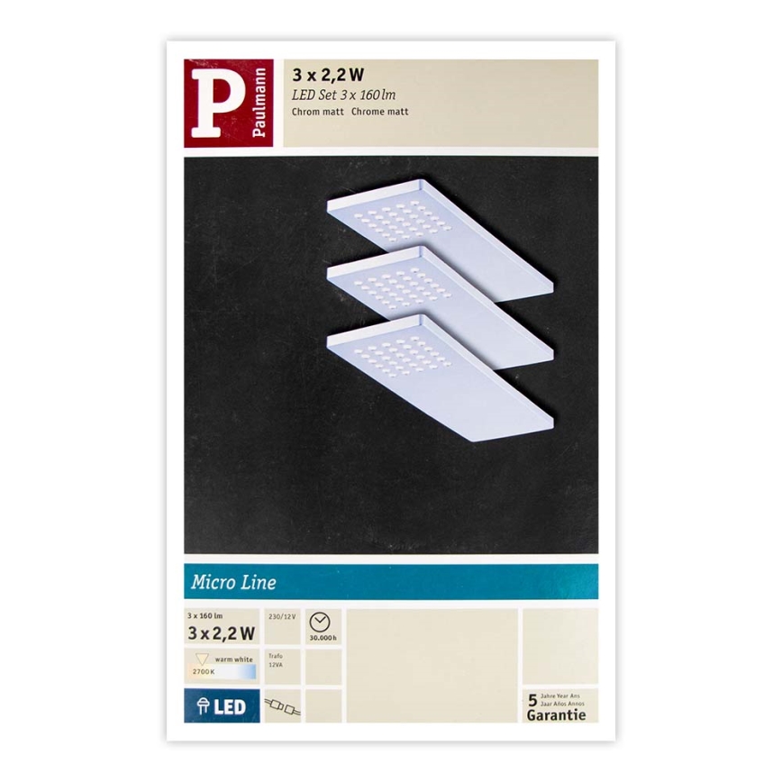 Paulmann 93563 - LOT 3xLED/2,2W Éclairage de meubles MICRO LINE 230V