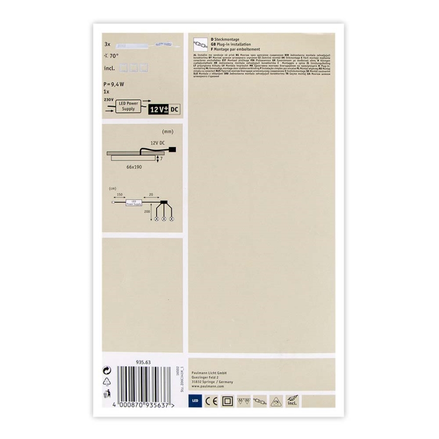 Paulmann 93563 - LOT 3xLED/2,2W Éclairage de meubles MICRO LINE 230V