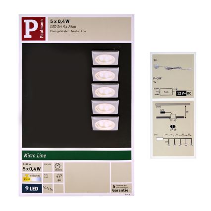 Paulmann 93587 - SET 5xLED/0,4W Inbouwverlichting 12V/230V 2700K