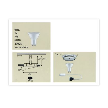 Paulmann 93603 - LED-GU10/7W IP23 Luminaire encastré de salle de bain à intensité variable NOVA 230V