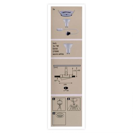 Paulmann 93607 - LOT 3x Luminaire de salle de bain LED à intensité variable NOVA GU10/7W IP23 230V