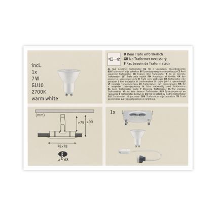 Paulmann 93611 - LED-GU10/7W IP44 Luminaire à intensité variable de salle de bain NOVA 230V