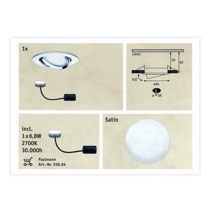 Paulmann 93867 - LED/6,8W IP23 Luminaire encastré pour salle de bains COIN 230V
