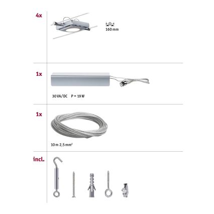 Paulmann 94107 - Lot de 4xLED/4,3W Spot pour système sur câble MAC 230V chrome mat