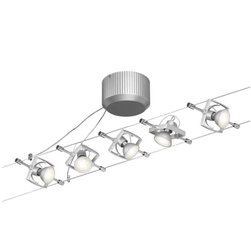 Paulmann 94133 - Pack de 5 GU5.3/10 W, système complet sur câble MAC 230 V, chrome mat