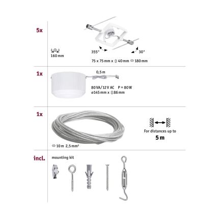 Paulmann 94134 - SET 5xGU5,3/10W Spot voor een stringsysteem MAC 230V wit