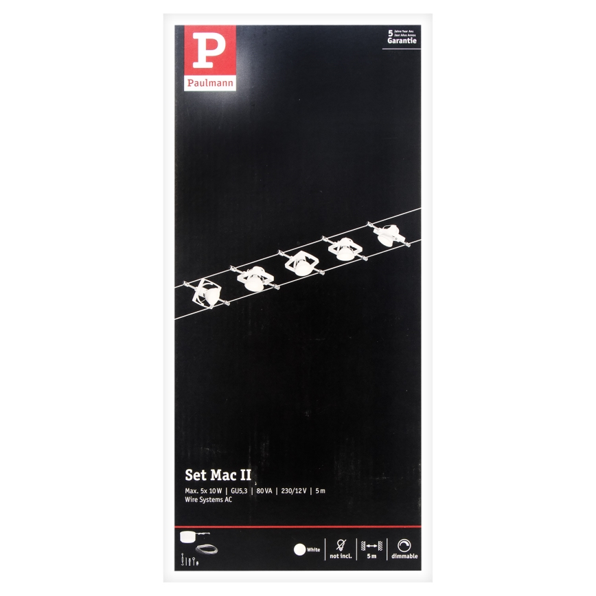 Paulmann 94134 - Set van 5x GU5,3/10W Compleet kabelsysteem MAC 230V wit
