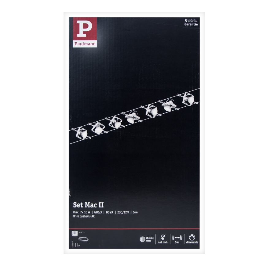 Paulmann 94152 - KIT 7x GU5,3/10W Système complet sur câble MAC 230V chrome mat