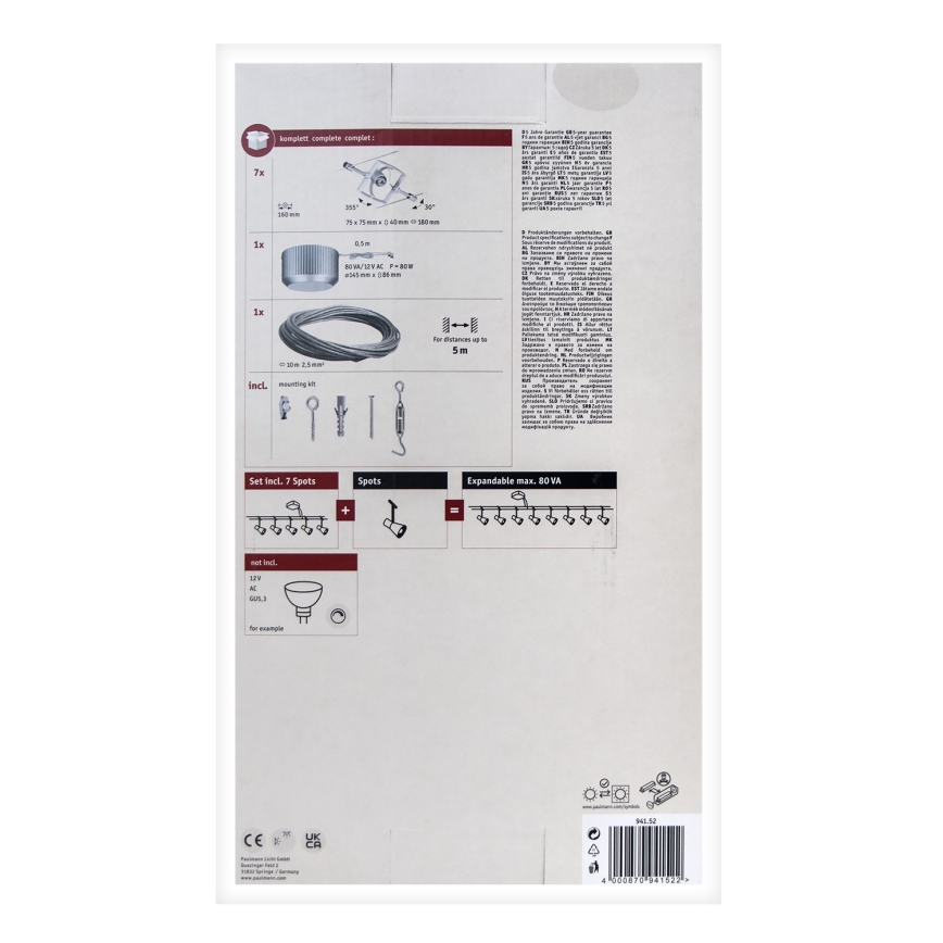 Paulmann 94152 - SET 7xGU5,3/10W Spot voor een stringsysteem MAC 230V mat chroom