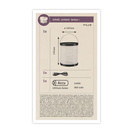 Paulmann 94169 - LED/0,2W IP44 Decoratieve buitenverlichting MOBILE 3,7V 900 mAh