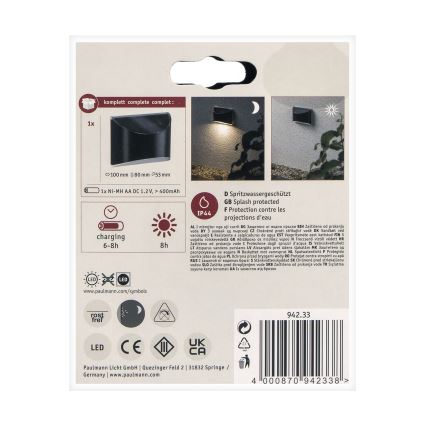 Paulmann 94233 - LED/0,05W IP44 Solar wand lamp ELLIOT 1,2V 400 mAh