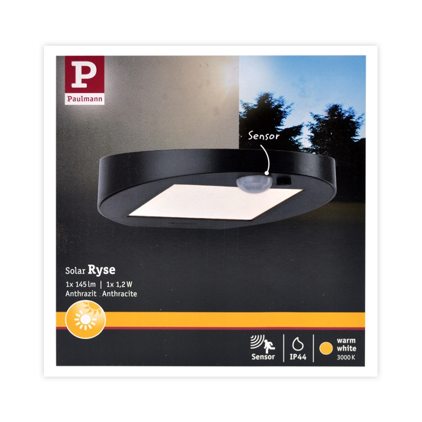 Paulmann 94246 - LED/1,2W IP44 Solarlamp voor buiten met sensor RYSE 3,7V 1800 mAh