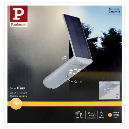 Paulmann 94261 - LED/1,2W IP44 Solar Wand Lamp met Sensor ILIAS 3,7V