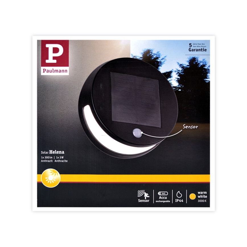 Paulmann 94265 - LED/3W IP44 Solarlamp voor buiten met sensor HELENA 3,7V 1800 mAh