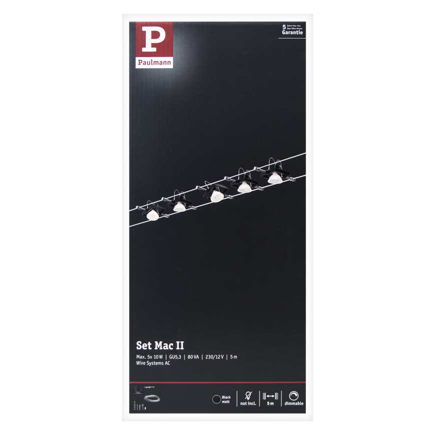 Paulmann 94290 - SET van 5x GU5,3/10W Spotverlichting voor kabelsysteem MAC 230V zwart