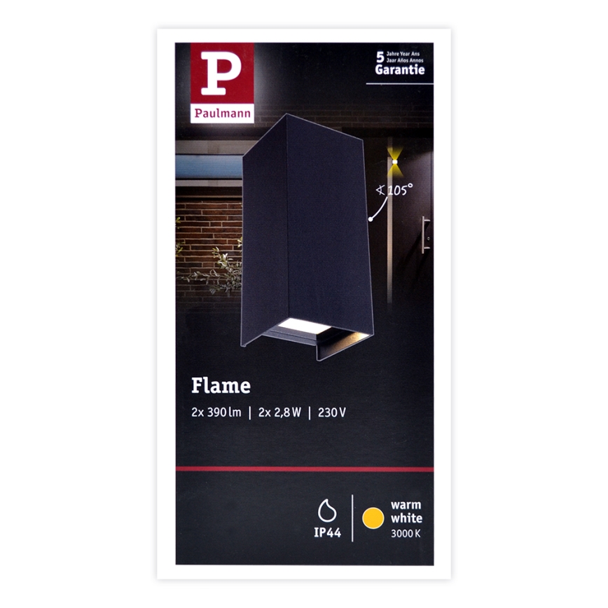 Paulmann 94326 - Applique murale extérieur 2xLED/2,8W IP44 FLAME 230V